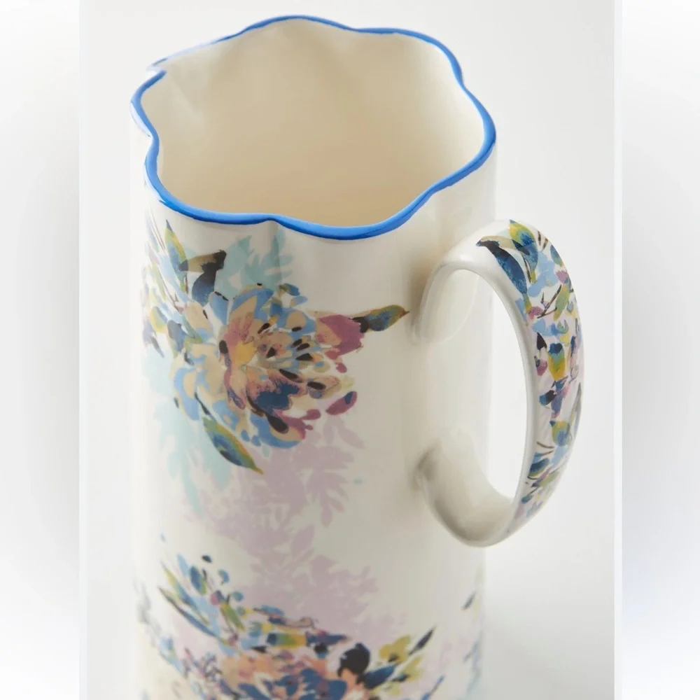 NEW Anthropologie Gardenshire Floral hand painted Ceramic Pitcher Vase